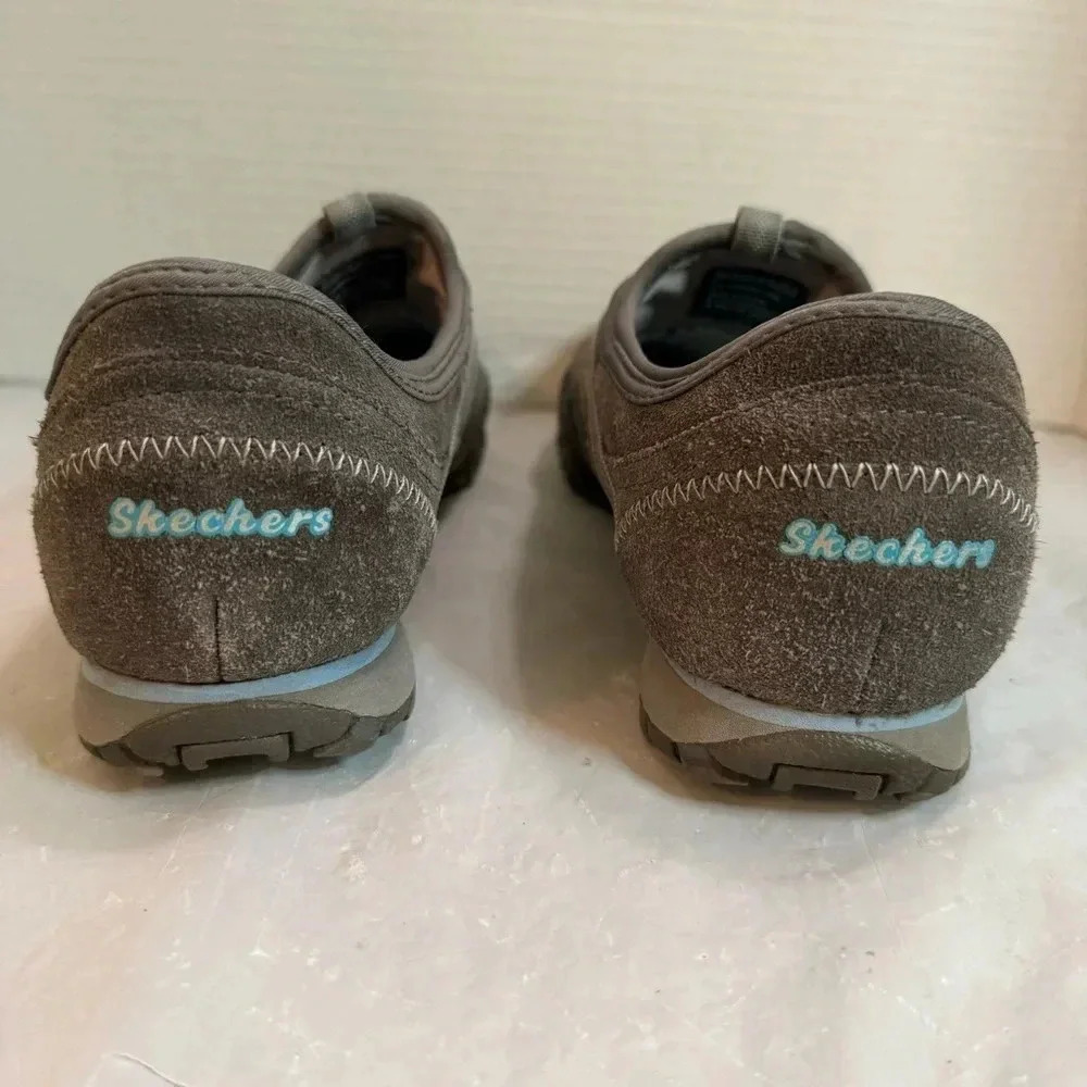 Skechers Grey Suede Leather Bikers Bungee Slip On Sneakers - Picture 5 of 10